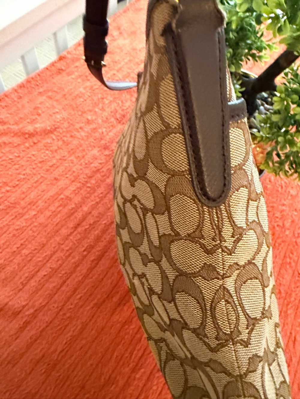 Coach Beige Signature Canvas Crossbody with Brown Trim - Picture 10 of 16